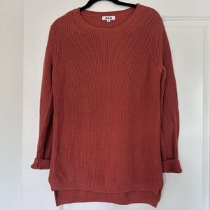 525 (XS) Emma: Dusty Coral Crewneck Shaker Stitch Cotton Tunic Length Sweater